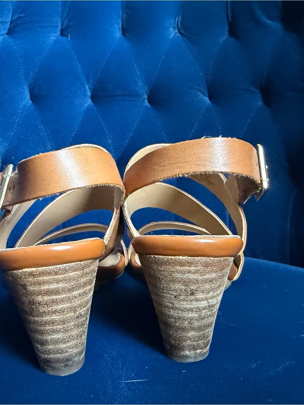 Franco Sarto Desi Women's Tan Leather Strappy Wedge Sandals - size 6.5